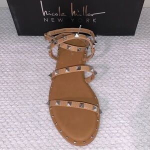 Nicole Miller Women's Tan Studded Sandals